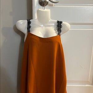 SHEIN Nude Orange Camisole with Black Lace Straps Size L